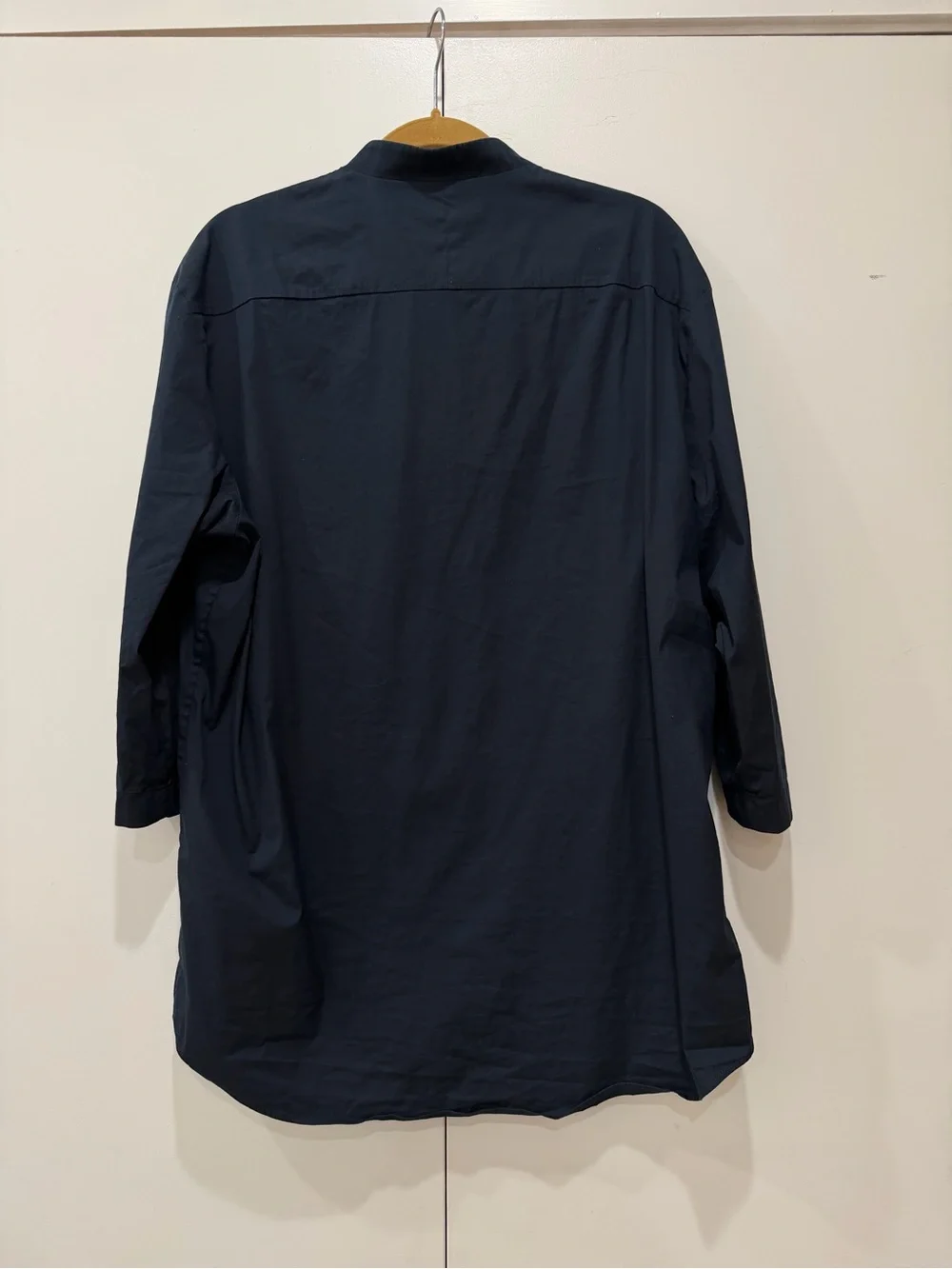 COS Navy Blue Grandad Collar Shirt Cotton Poplin Band Mandarin Collar Top Sz L - Picture 6 of 12